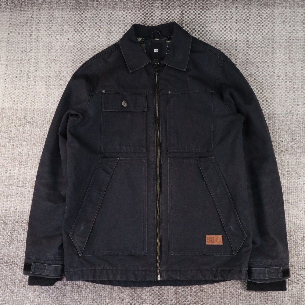 DC Shoes Mens Canvas Workwear Jacket Black Quilted Camo Lining Full Zip Size M